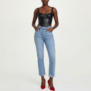 Agolde Riley High Rise Straight Jeans - Frayed Hem Classic Cropped Denim - 25